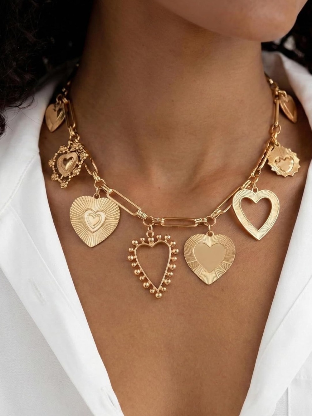 Anthropologie Gold Heart Charm Paperclip Necklace